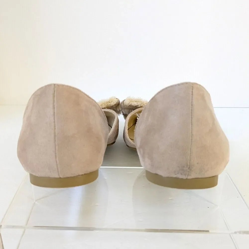 Restricted Flats 8.5 Taupe Faux Suede Pointed Toe Ribbon Fringe Shoes Boho - Picture 6 of 12